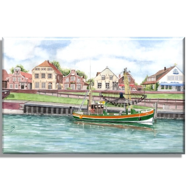 Stretcher frame canvas 40 x 30 cm  Watercolor Maritime Art Print North Sea East Friesland Greetsiel Harbour